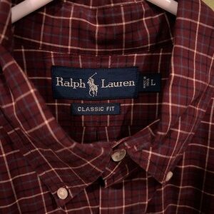 Ralph Lauren classic fit, red burgundy plaid shirt.